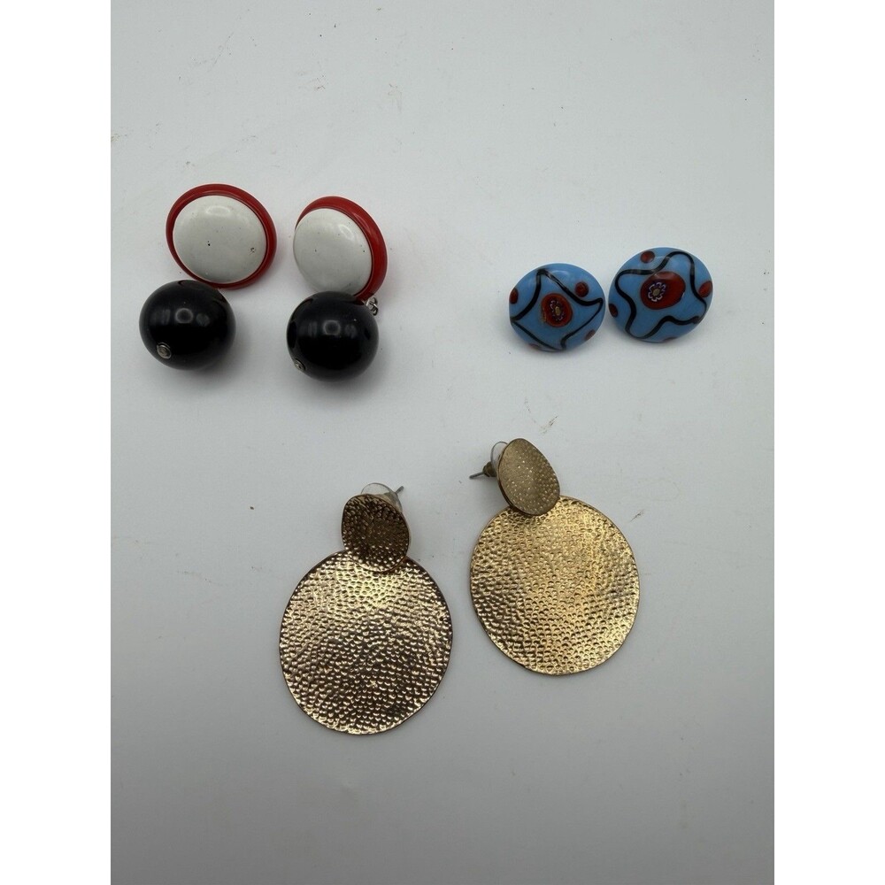 Vintage Costume Earrings Lot 3 Pair Art Glass Gold Tone Dangle Statement Pierced